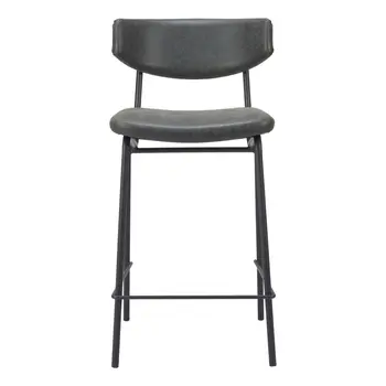 Set of Two 30" Black Faux Leather and Steel Low Back Bar Height Bar Chairs