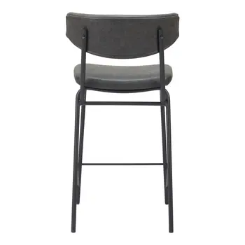 Set of Two 30" Black Faux Leather and Steel Low Back Bar Height Bar Chairs