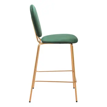 Set of Two 26" Green and Gold Velvet and Steel Counter Height Bar Chairs