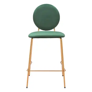 Set of Two 26" Green and Gold Velvet and Steel Counter Height Bar Chairs