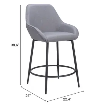 Set of Two 25" Gray And Black Fabric And Steel Counter Height Bar Chairs