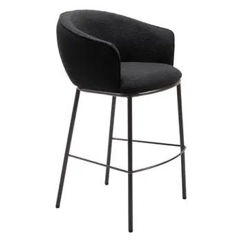 30" Black And Bronze Shearling And Steel Bar Height Bar Chair