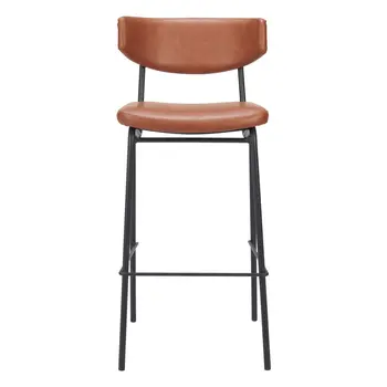 Set of Two 26" Brown And Black Faux Leather And Steel Counter Height Bar Chairs