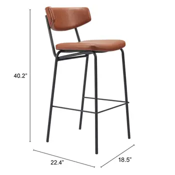Set of Two 26" Brown And Black Faux Leather And Steel Counter Height Bar Chairs