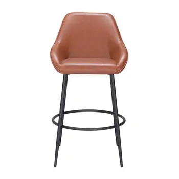 Set of Two 30" Brown And Black Faux Leather And Steel Bar Height Bar Chairs