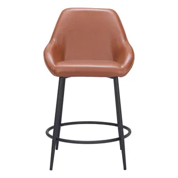 Set of Two 25" Brown And Black Faux Leather And Steel Counter Height Bar Chairs