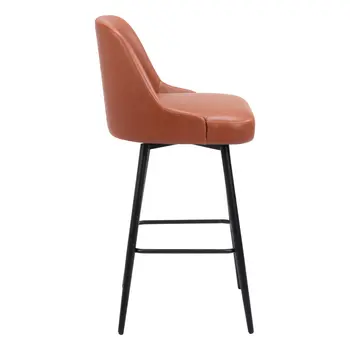 30" Brown And Black Faux Leather And Steel Bar Height Swivel Bar Chair