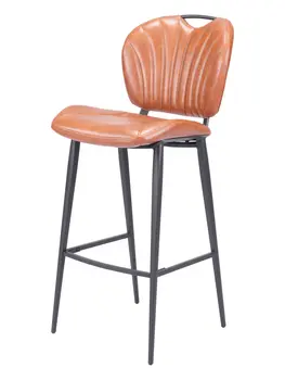 30" Brown And Black Faux Leather And Steel Low Back Bar Height Bar Chair