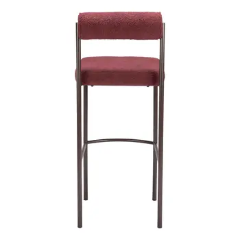 Set of Two 30" Red and Bronze Shearling and Steel Low Back Bar Height Bar Chairs