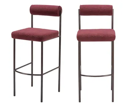 Set of Two 30" Red and Bronze Shearling and Steel Low Back Bar Height Bar Chairs