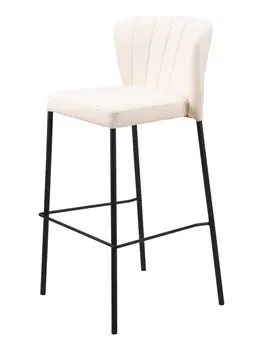 Set of Two 29" Cream And Black Faux Leather And Steel Bar Height Bar Chairs