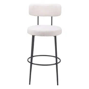 Set of Two 29" Ivory And Black Shearling And Steel Low Back Bar Height Bar Chairs