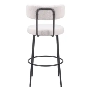 Set of Two 29" Ivory And Black Shearling And Steel Low Back Bar Height Bar Chairs