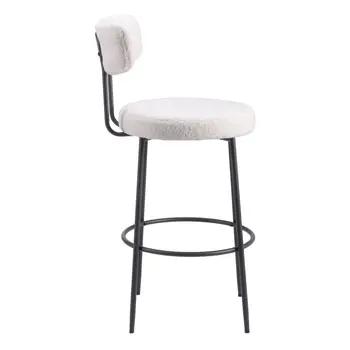 Set of Two 29" Ivory And Black Shearling And Steel Low Back Bar Height Bar Chairs