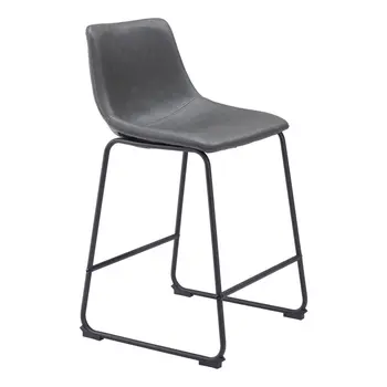 Set of Two 24" Charcoal and Black Faux Leather and Steel Counter Height Bar Chairs