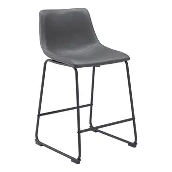 Set of Two 24" Charcoal and Black Faux Leather and Steel Counter Height Bar Chairs