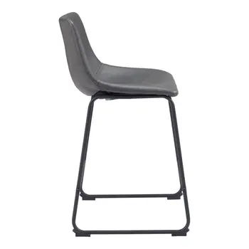 Set of Two 24" Charcoal and Black Faux Leather and Steel Counter Height Bar Chairs