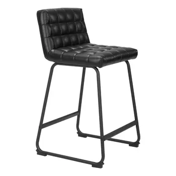 Set of Two 26" Black Faux Leather and Steel Counter Height Bar Chairs