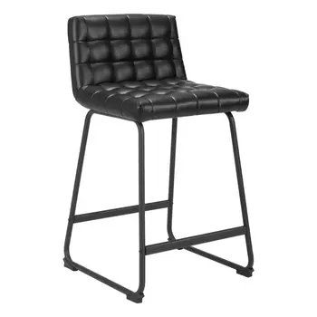 Set of Two 26" Black Faux Leather and Steel Counter Height Bar Chairs