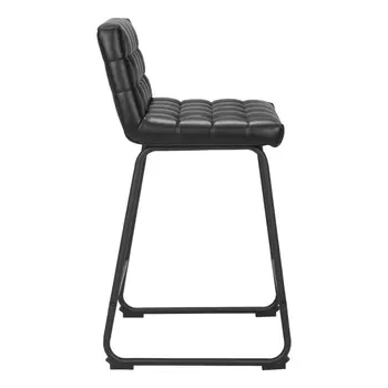 Set of Two 26" Black Faux Leather and Steel Counter Height Bar Chairs