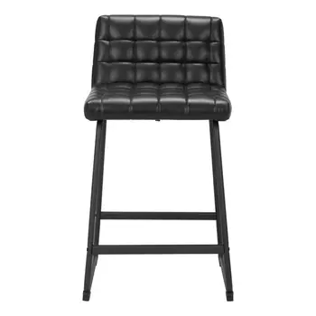 Set of Two 26" Black Faux Leather and Steel Counter Height Bar Chairs