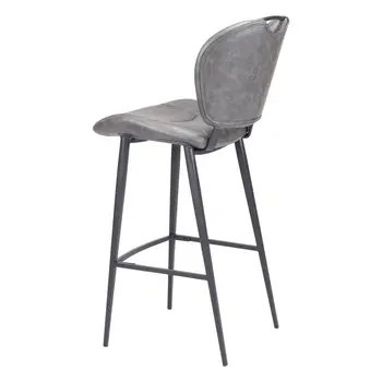30" Gray And Black Faux Leather And Steel Low Back Bar Height Bar Chair
