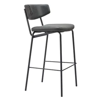 Set of Two 26" Black Faux Leather and Steel Low Back Counter Height Bar Chairs