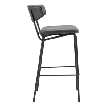 Set of Two 26" Black Faux Leather and Steel Low Back Counter Height Bar Chairs