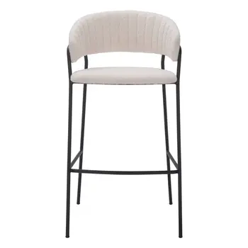 Set of Two 30" Cream and Black Shearling and Steel Low Back Bar Height Bar Chairs
