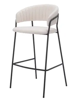 Set of Two 30" Cream and Black Shearling and Steel Low Back Bar Height Bar Chairs