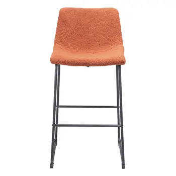 Set of Two 29" Burnt Orange and Black Shearling and Steel Bar Height Bar Chairs
