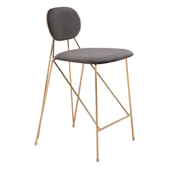 Set of Two 26" Gray and Gold Velvet and Steel Low Back Counter Height Bar Chairs