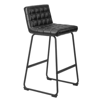 Set of Two 30" Black Faux Leather And Steel Bar Height Bar Chairs