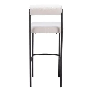 Set of Two 30" Ivory and Black Shearling and Steel Low Back Bar Height Bar Chairs