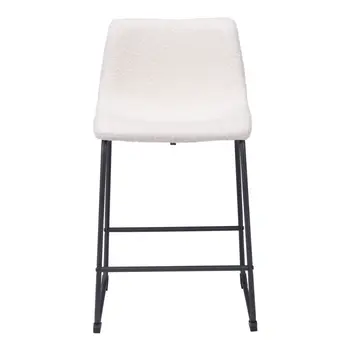Set of Two 24" Ivory And Black Shearling And Steel Counter Height Bar Chairs