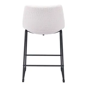 Set of Two 24" Ivory And Black Shearling And Steel Counter Height Bar Chairs