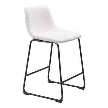 Set of Two 24" Ivory And Black Shearling And Steel Counter Height Bar Chairs