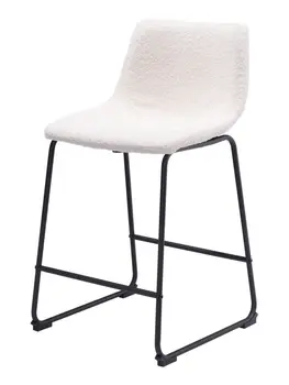 Set of Two 24" Ivory And Black Shearling And Steel Counter Height Bar Chairs