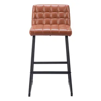 Set of Two 30" Brown And Black Faux Leather And Steel Bar Height Bar Chairs