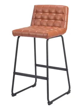 Set of Two 30" Brown And Black Faux Leather And Steel Bar Height Bar Chairs
