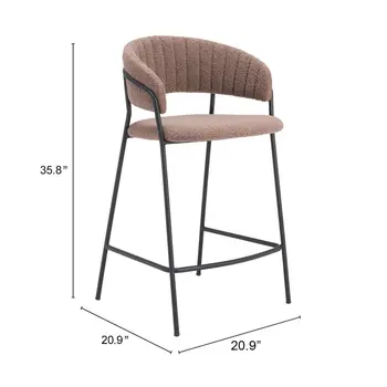 Set of Two 26" Brown and Black Shearling and Steel Low Back Counter Height Bar Chairs