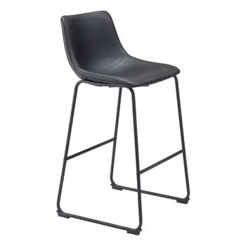 Set of Two 29" Black Faux Leather and Steel Counter Height Bar Chairs