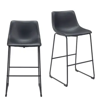 Set of Two 29" Black Faux Leather and Steel Counter Height Bar Chairs