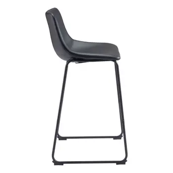 Set of Two 29" Black Faux Leather and Steel Counter Height Bar Chairs