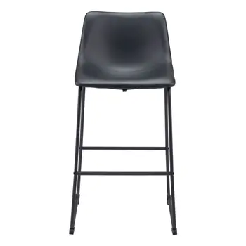 Set of Two 29" Black Faux Leather and Steel Counter Height Bar Chairs
