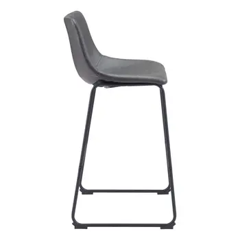 Set of Two 29" Charcoal and Black Faux Leather and Steel Counter Height Bar Chairs