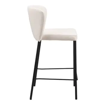 Set of Two 26" Cream And Black Faux Leather And Steel Counter Height Bar Chairs