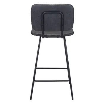 Set of Two 26" Black Faux Leather And Steel Low Back Counter Height Bar Chairs