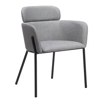 Set of Two Gray and Black Upholstered Faux Leather Dining Arm Chairs