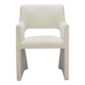 White Upholstered Faux Linen Dining Arm Chair